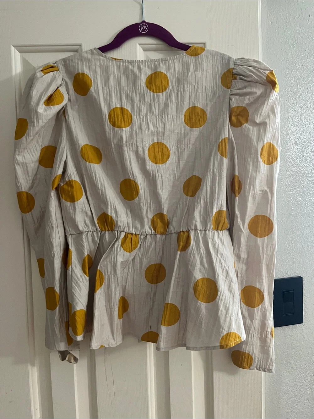 Zara | Cream Blouse with Mustard | Polka Dots and Front Bow | M